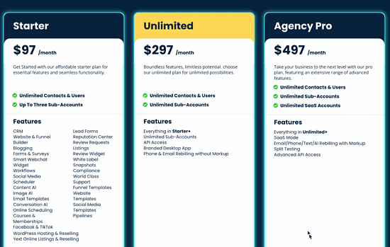 what is gohighlevel pricing