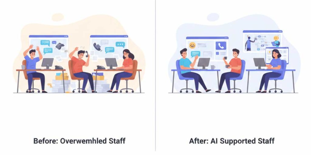GoHighLevel AI employee role cards for chat, voice, and automation